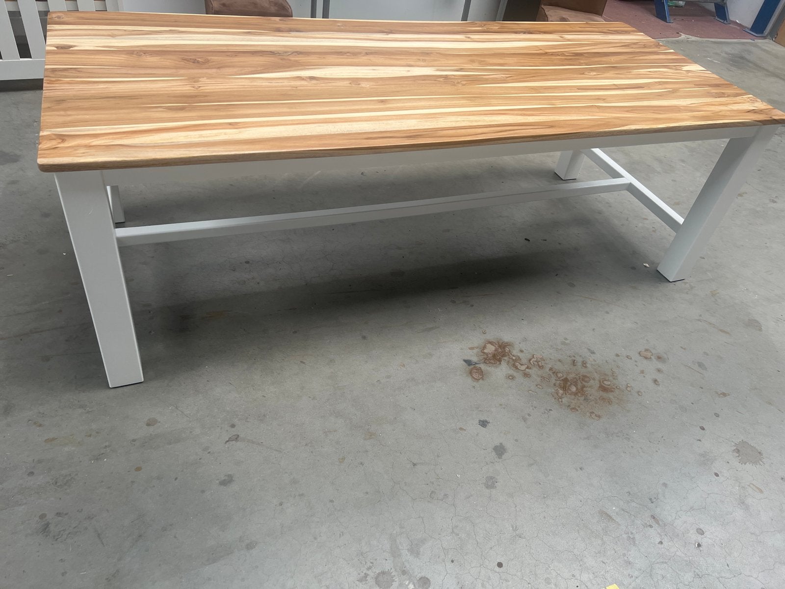 Eettafel 240x100x80 cm met houten blad en wit onderstel, Ophalen, 100 tot 150 cm, 200 cm of meer, Zo goed als nieuw