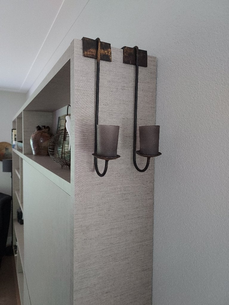 Hangende kaarsenhouder van ijzer, Huis en Inrichting, Woonaccessoires | Kandelaars en Kaarsen, Ophalen, Zwart, Zo goed als nieuw
