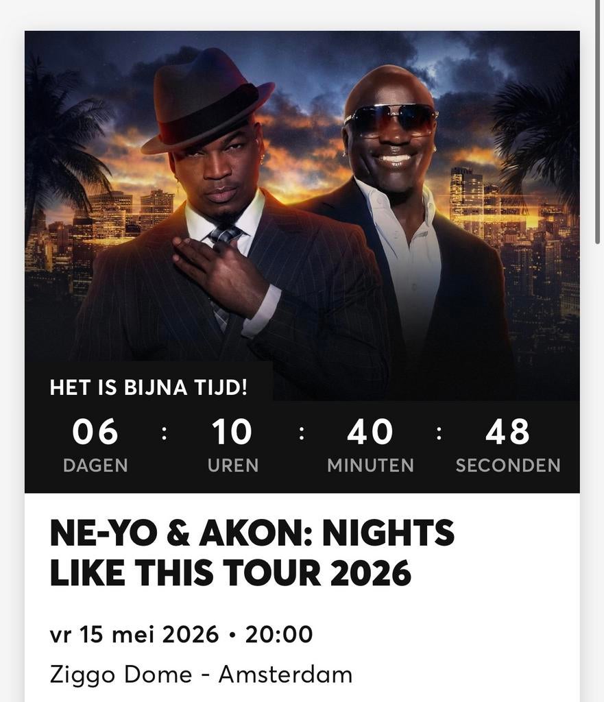 2 tickets AKON 15 mei, Twee personen, Mei