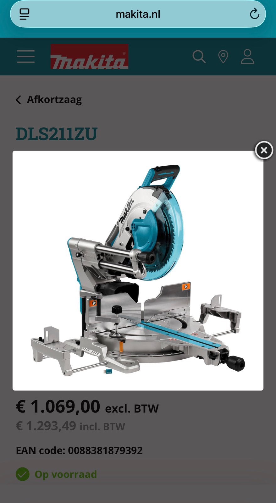 Makita DLS211 Afkortzaag met WST01N onderstel, Ophalen, 70 mm of meer, Zo goed als nieuw, Afkortzaag