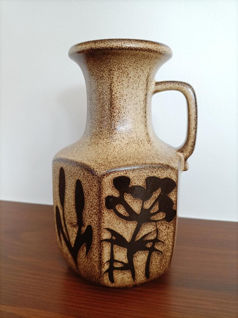 Vintage West-Duitse vaas met handvat, bruin, jaren '70, Ophalen of Verzenden