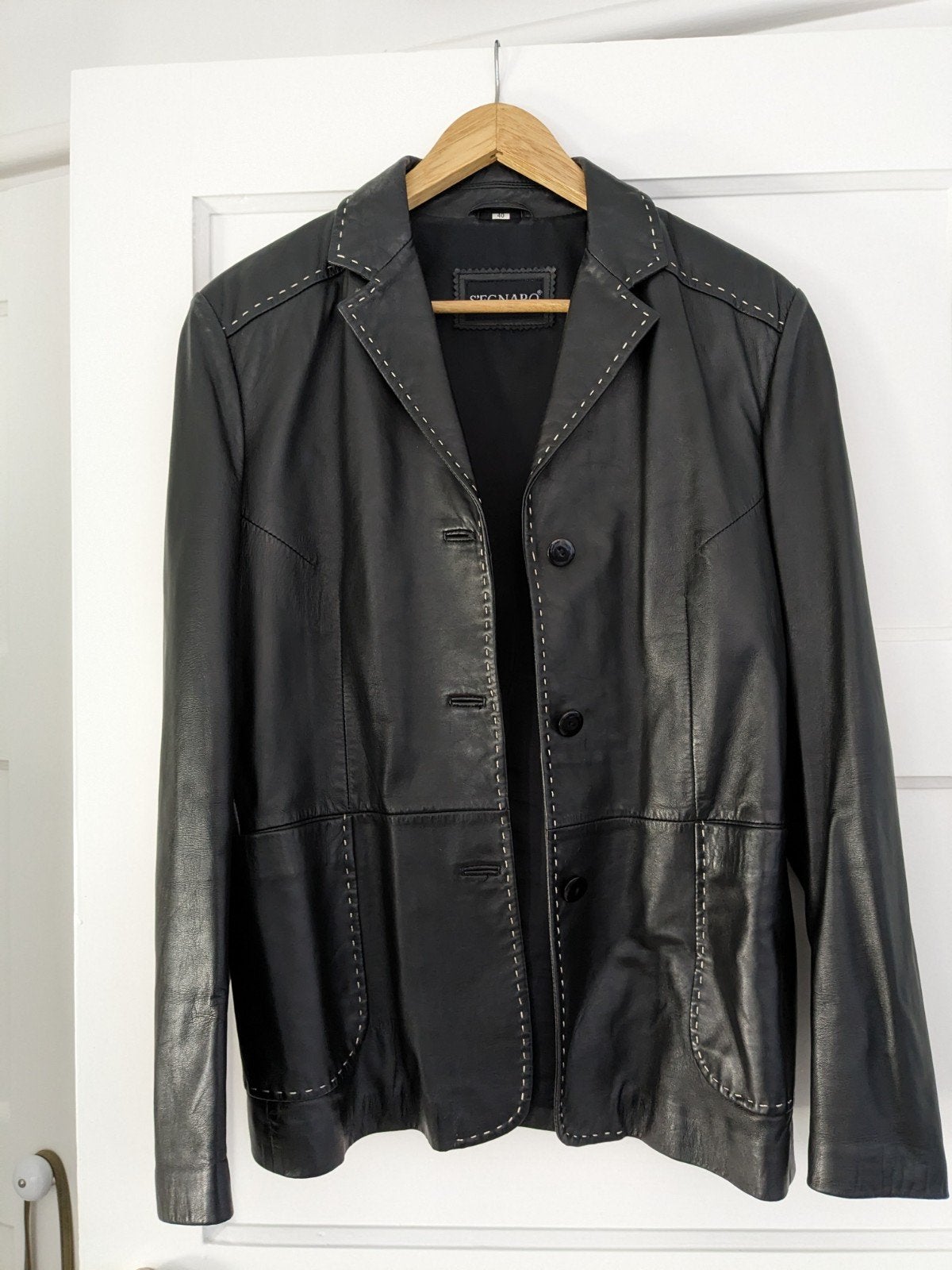 Lederen dames colbert met wit stiksel - Maat 38/40, Kleding | Dames, Ophalen of Verzenden