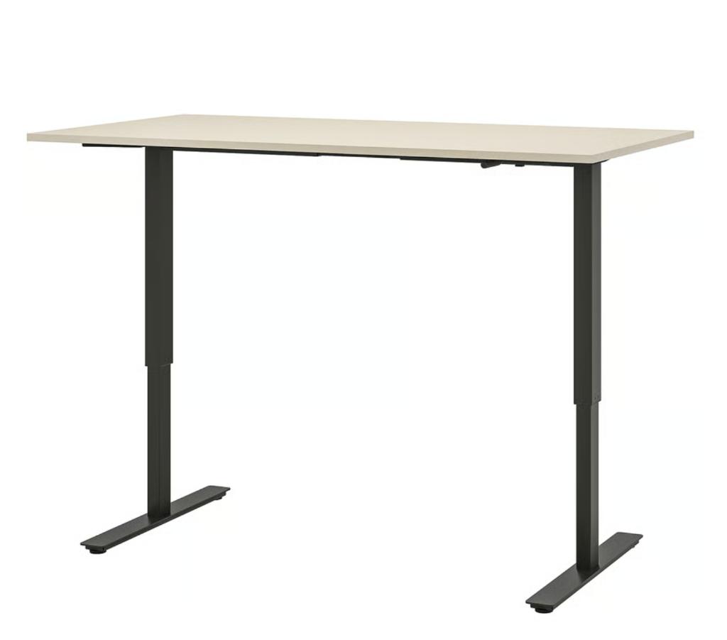 IKEA TROTTEN verstelbaar bureau (zit-sta) beige/antraciet, Huis en Inrichting, Bureaus, Ophalen, Zo goed als nieuw