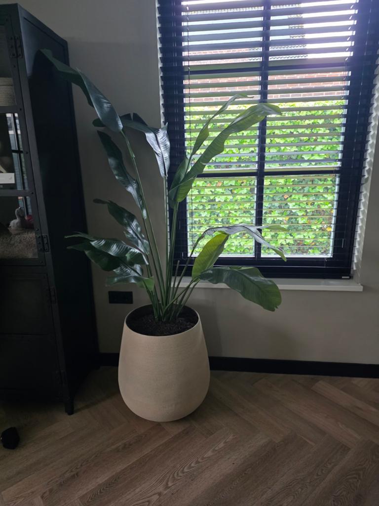 Xl zandkleurige metalen bloempot voor binnen 53cm hoog, Ophalen, Gebruikt, 40 cm of meer, Rond