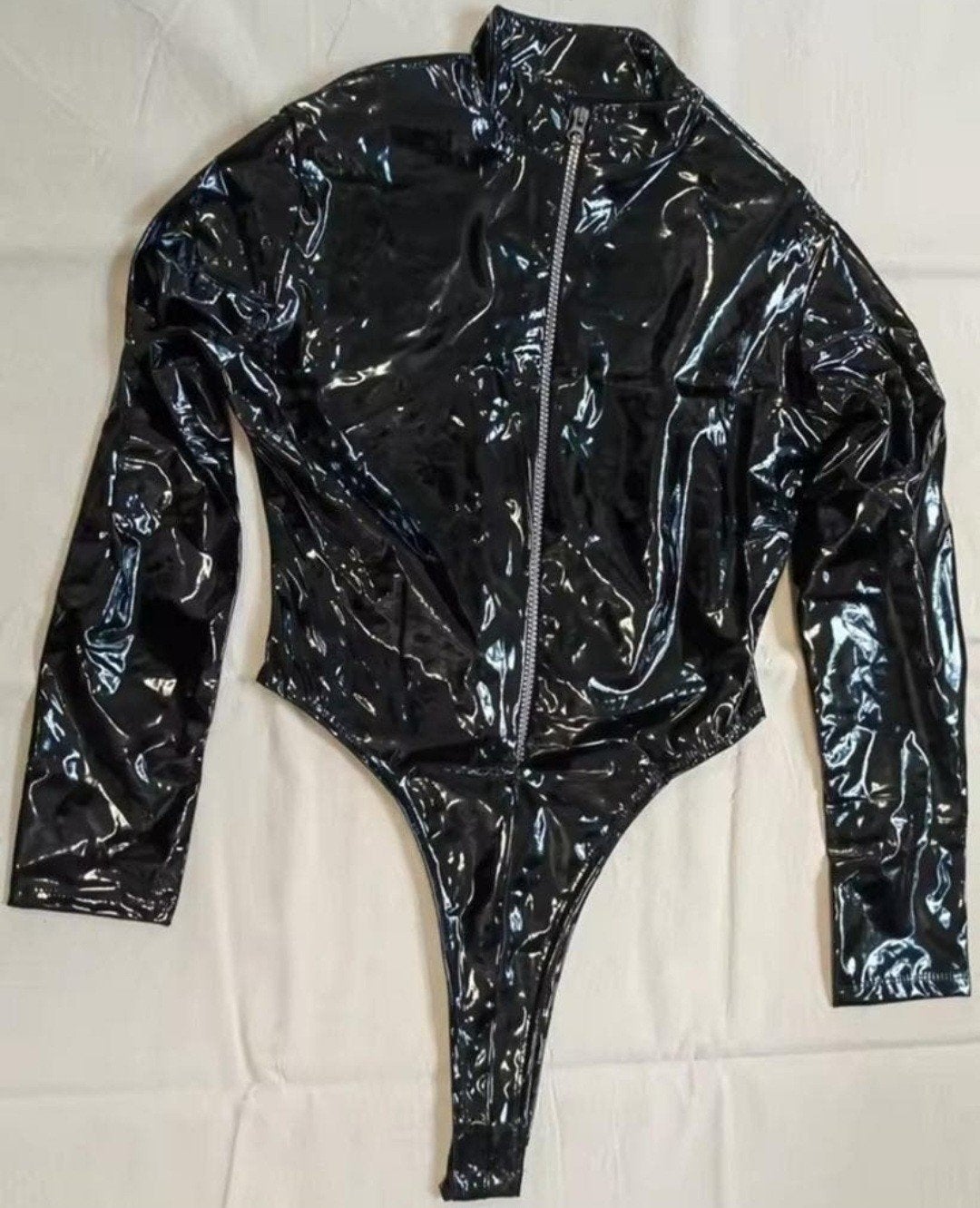 Mooie Lak Bodysuit Lange Rits, tm 4XL, Verzenden, Nieuw, Zwart