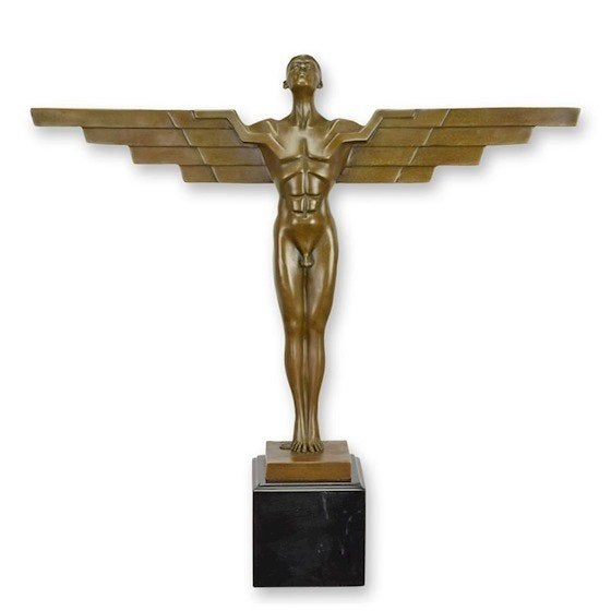 Art Deco beeld Icarus van brons 45,6x43,7x9,5, Antiek en Kunst, Ophalen of Verzenden