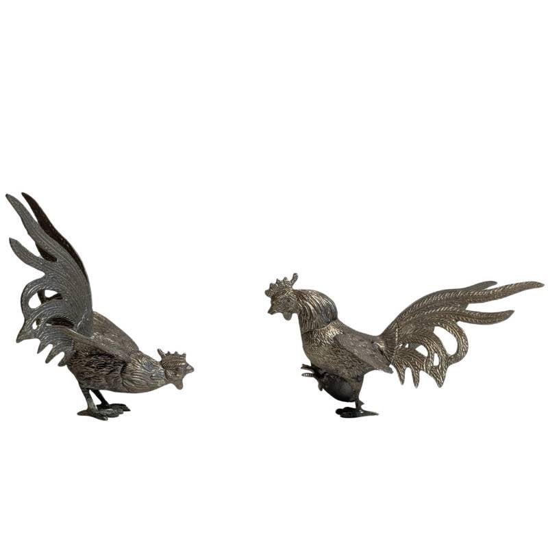 Set van 2 Thaise metalen hanen – decoratieve beelden