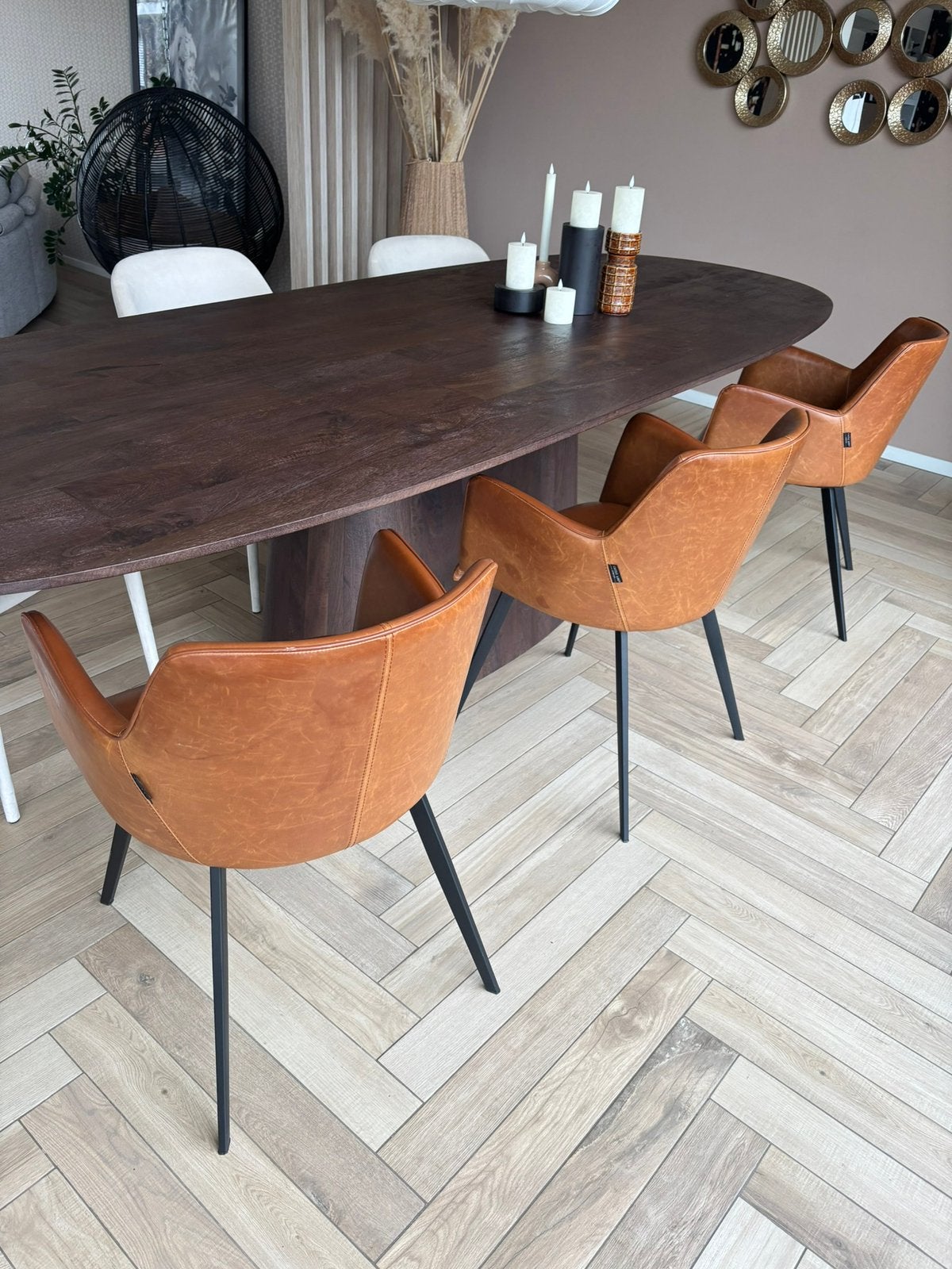 3x Castle line leren design stoel cognac, Ophalen, Zo goed als nieuw