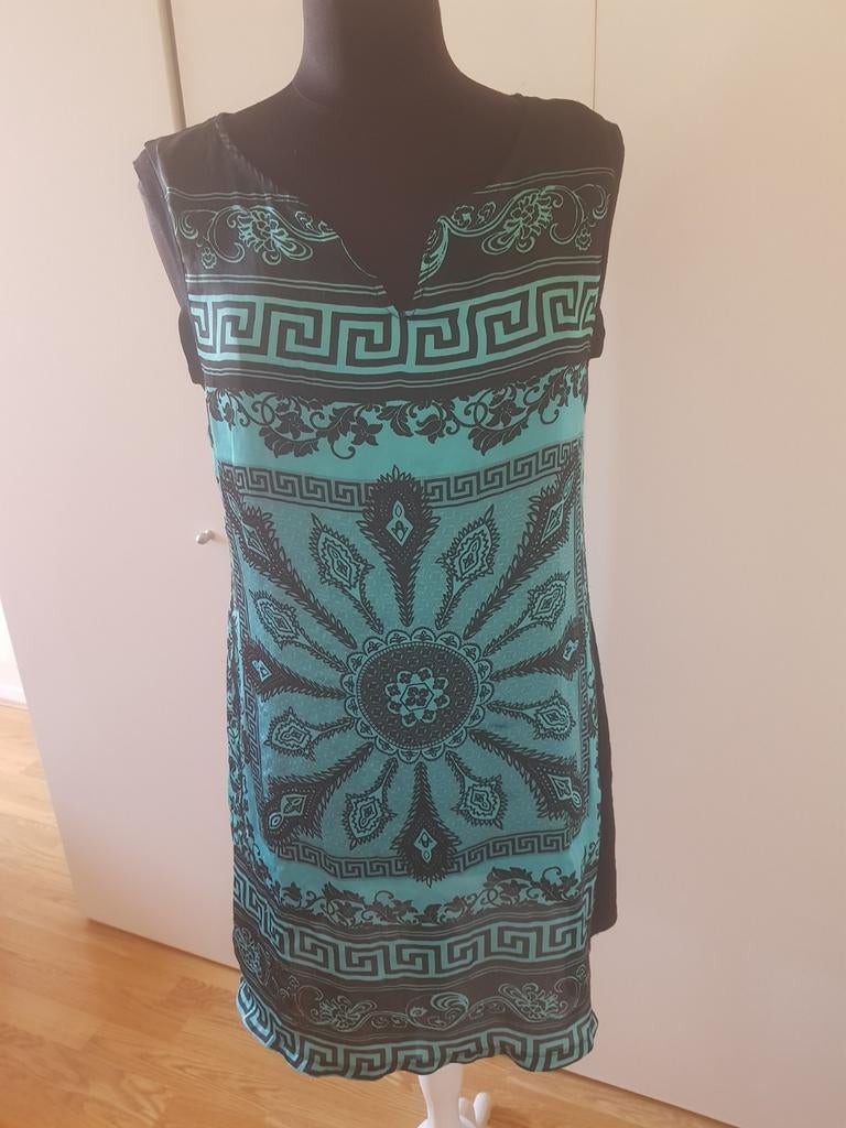 Jurk turquoise/zwart Mandala Print – maat L, Ophalen of Verzenden, Maat 42/44 (L), Zwart, Boven de knie