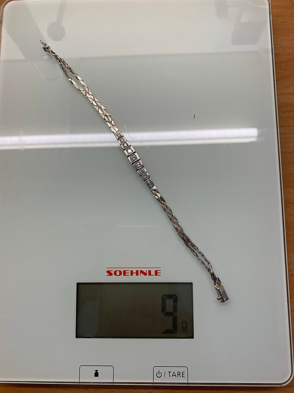 Wit Gouden armband met briljanten, 9 gram, 585 goud, Sieraden, Tassen en Uiterlijk, Gebruikt, Wit, Ophalen of Verzenden, Met edelsteen