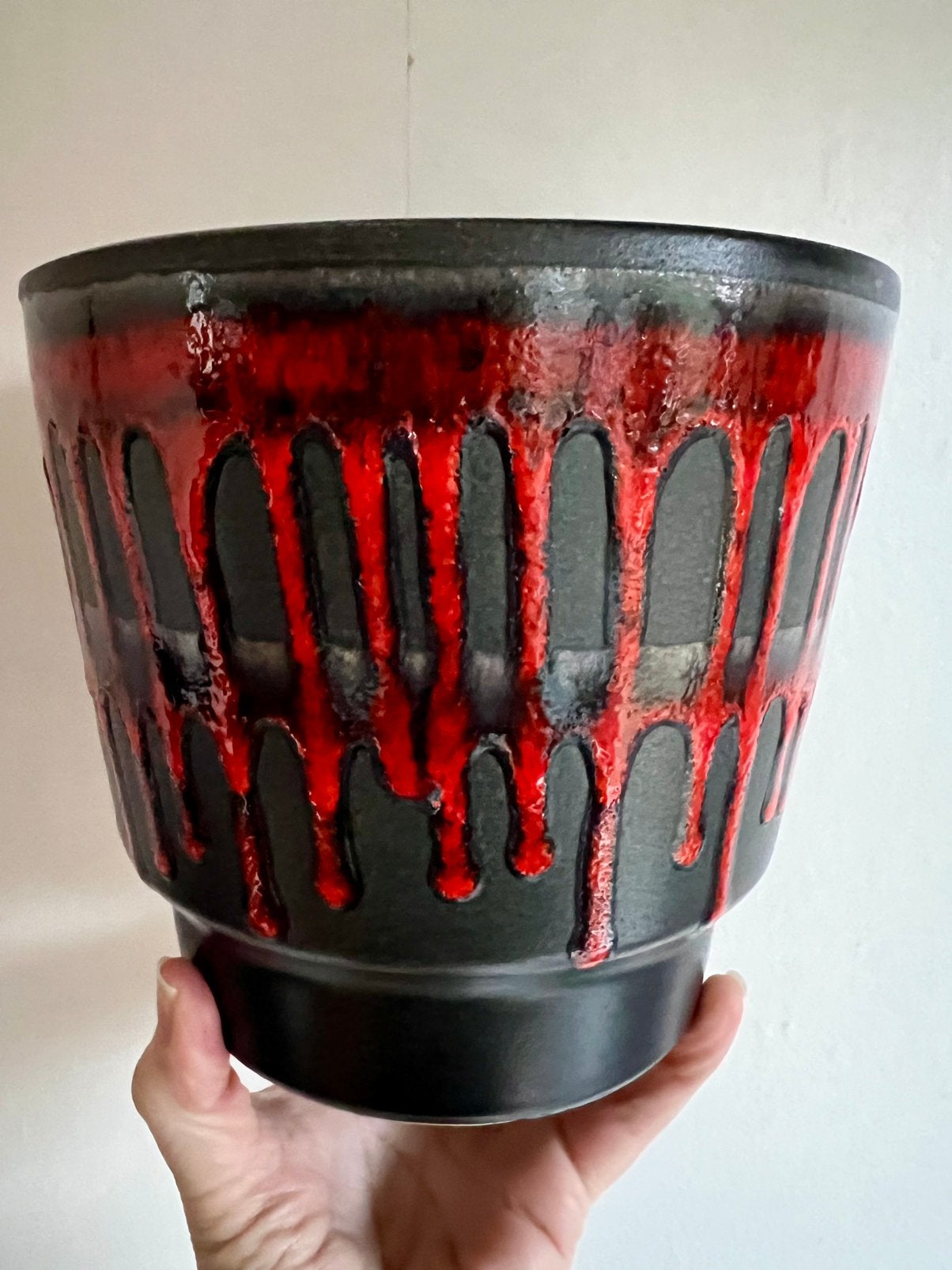 Vintage Groot FOHR Germany Bloempot Rood Druipglazuur Ø18,5, Ophalen of Verzenden