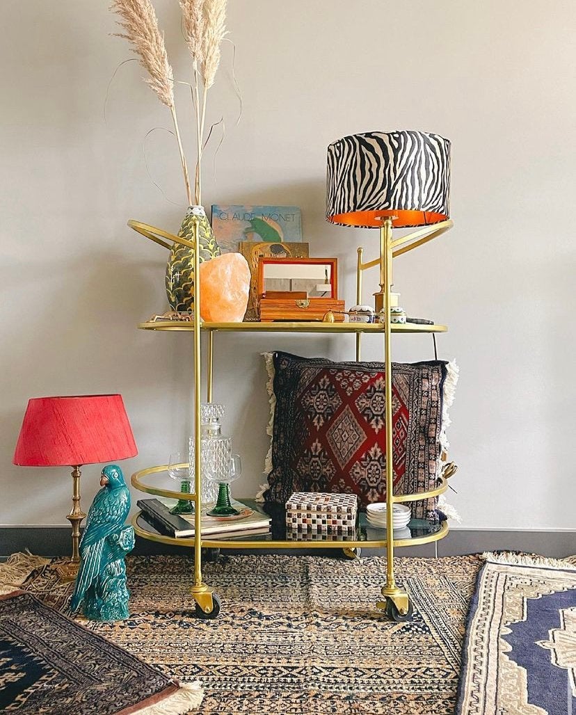 Sissy Boy goud kleurige bar cart met rook glas vintage look, Ophalen, 75 cm of meer, 60 cm of meer, Rechthoekig