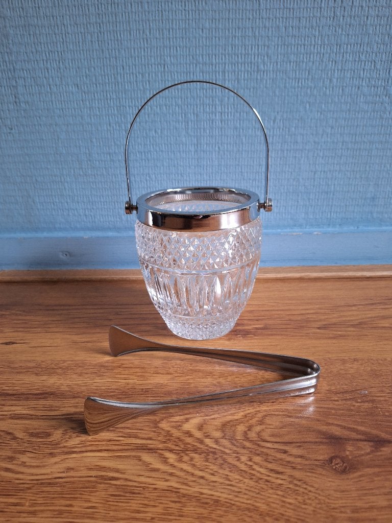 Glazen Ice Bucket met IJs- / Serveertang, Glas of Glazen, Ophalen of Verzenden, Overige stijlen, Glas