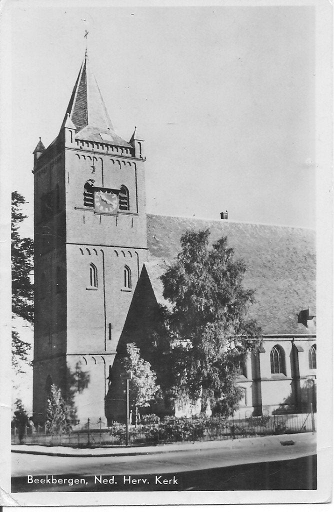 Oude Ansichtkaart Beekbergen, Ned. Herv. Kerk, Verzamelen, Ophalen of Verzenden, 1940 tot 1960, Gelopen, Gelderland