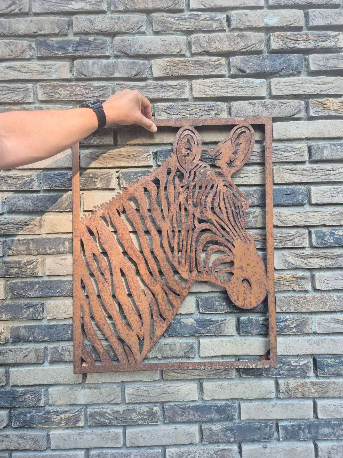 Buitenschilderij Zebra - Metaal - 57x70cm, Ophalen, Gebruikt, Metaal, Bruin