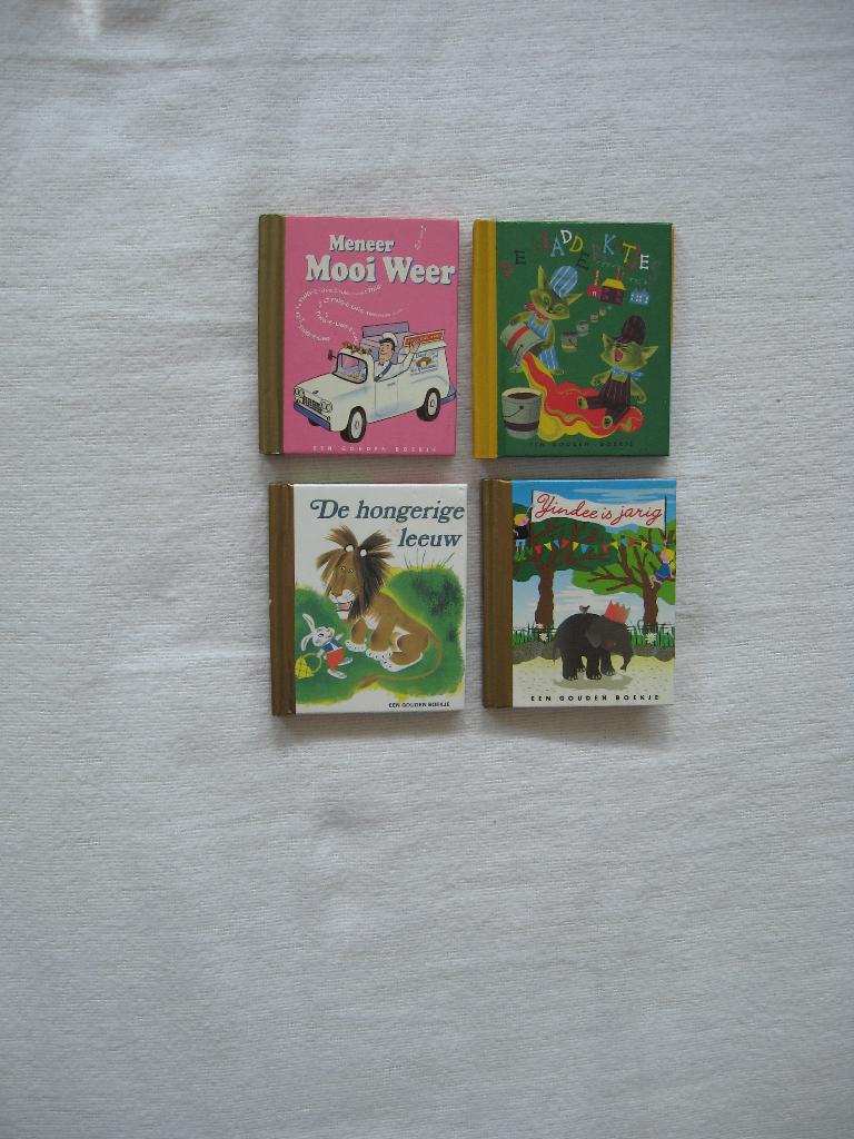 4 MINI gouden boekjes: Meneer Mooi Weer, Yindee is jarig +2, Boeken, Gelezen, Voorleesboek, Fictie algemeen, Ophalen of Verzenden