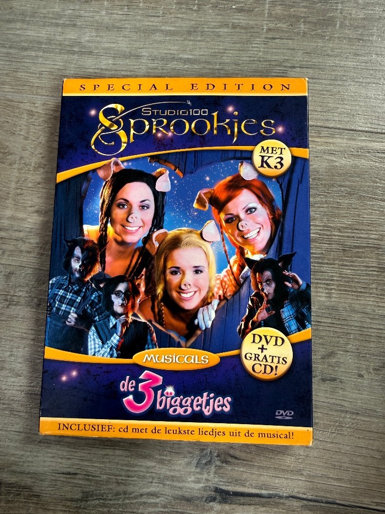 DVD + CD K3 de Drie Biggetjes, Alle leeftijden, Ophalen of Verzenden, Gebruikt