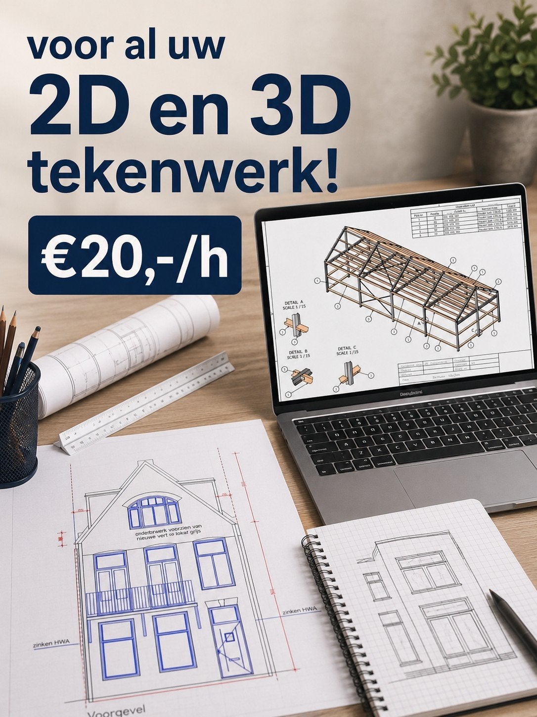 2d of 3d vergunningstekening nodig? €20,- ex, Binnenhuisarchitectuur