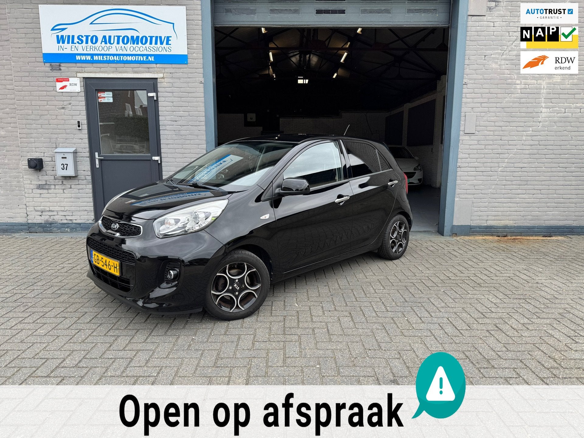 Kia Picanto 1.0 CVVT First Edition*2-Eig*Clima*Rijklaar*Gara, Voorwielaandrijving, Euro 5, Gebruikt, Zwart
