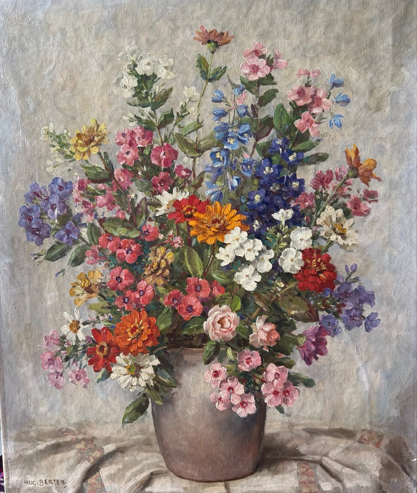 Origineel olieverfschilderij Hugo Berten, Antiek en Kunst, Kunst | Schilderijen | Klassiek, Ophalen, Doek, Stilleven, Gesigneerd