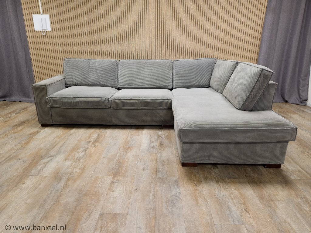 ZEER Mooi VERGRIJSD Groen RIBSTOF Hoekbank van WOOOD !!!, Info@banxtel.nl, Hoekbank, Hoekbank, Ophalen of Verzenden