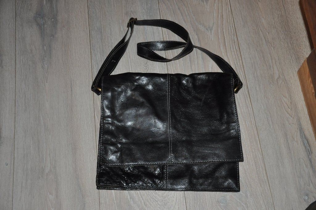 mooie zwarte leren tas Manfield maat 30x30x5 cm, Ophalen of Verzenden, Gebruikt, Zwart, Overige typen