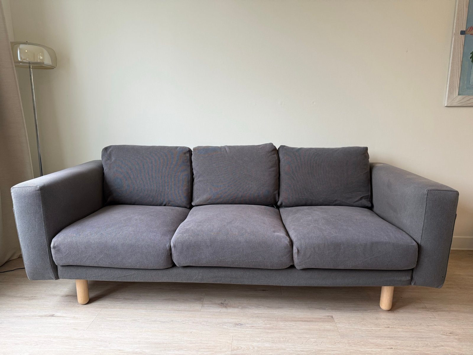 Comfortabele grijze driezitsbank, Huis en Inrichting, Ophalen, Gebruikt, Driepersoons, 75 tot 100 cm