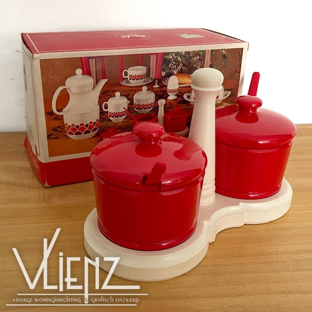 Vintage, retro Emsa jampotjes, ontbijtset, suikerpotje, Verzamelen, Retro, Ophalen of Verzenden, Huis en Inrichting