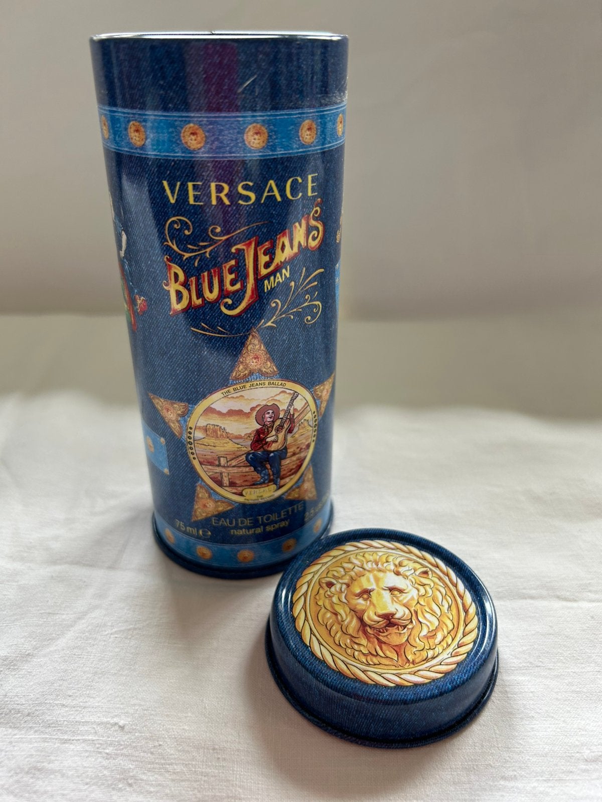 Leeg parfum blik Blue Jeans Man van Versace, Ophalen of Verzenden, Zo goed als nieuw