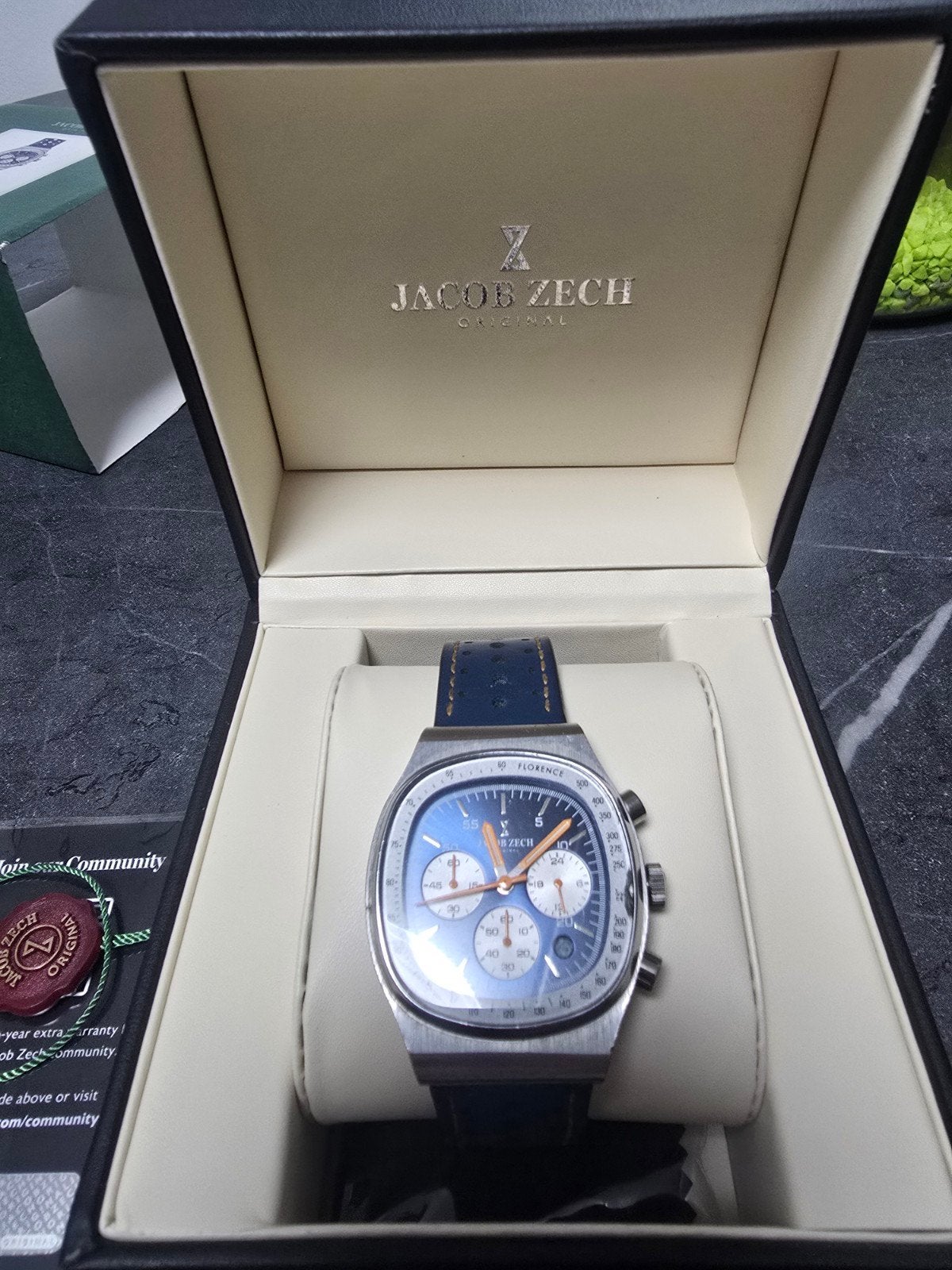Jacob Zech Florence Chronograaf Herenhorloge, Overige merken, Leer, Staal, Polshorloge