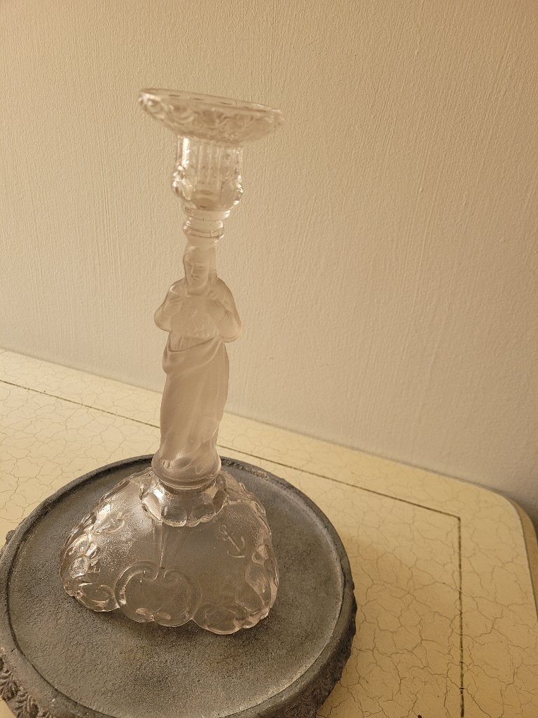 Antieke kandelaar Val St Lambert glas heilig hart, Ophalen of Verzenden