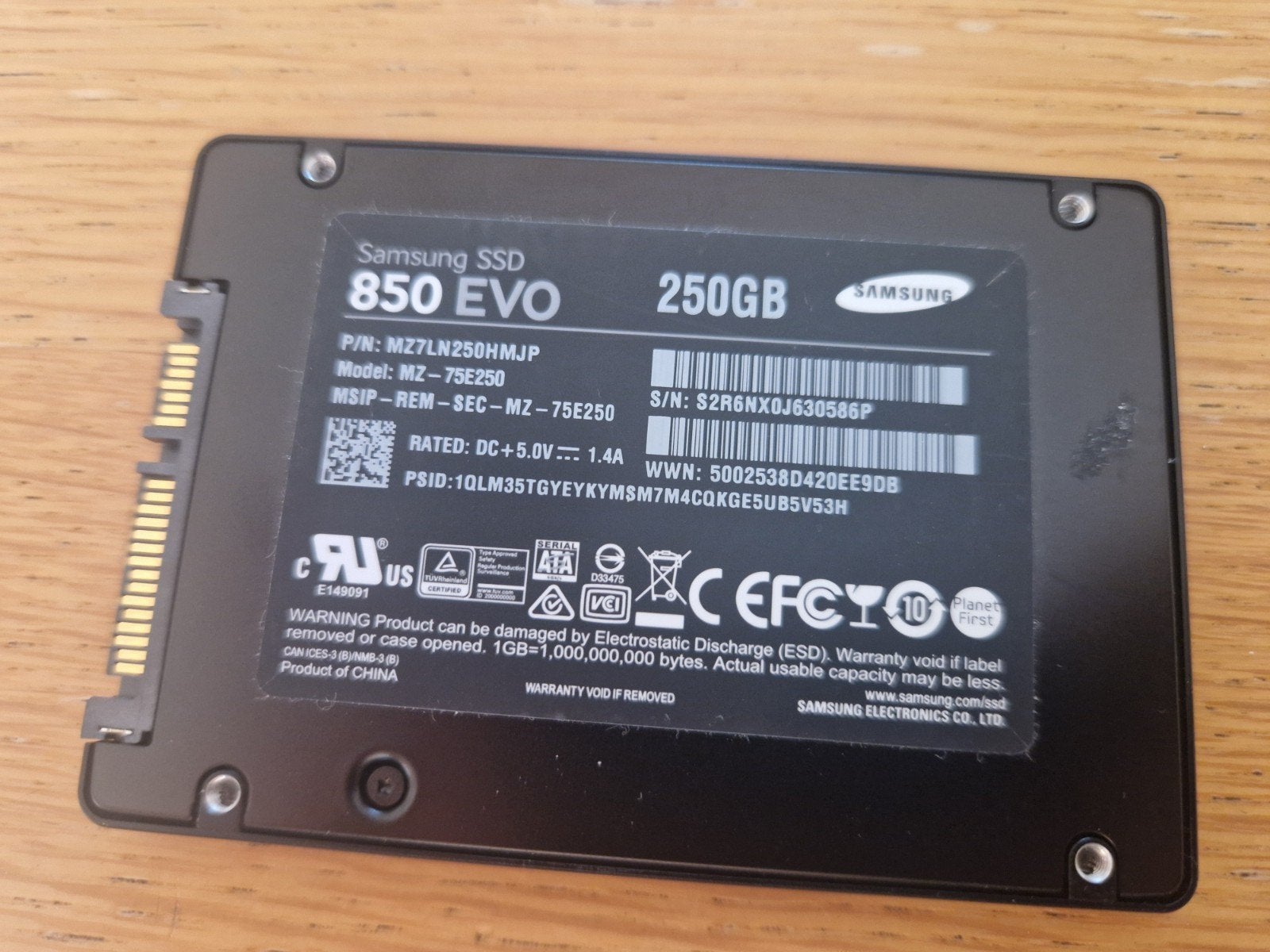 Samsung SSD 850 EVO 250GB - 98%, Computers en Software, Ophalen, Intern, Zo goed als nieuw, Samsung