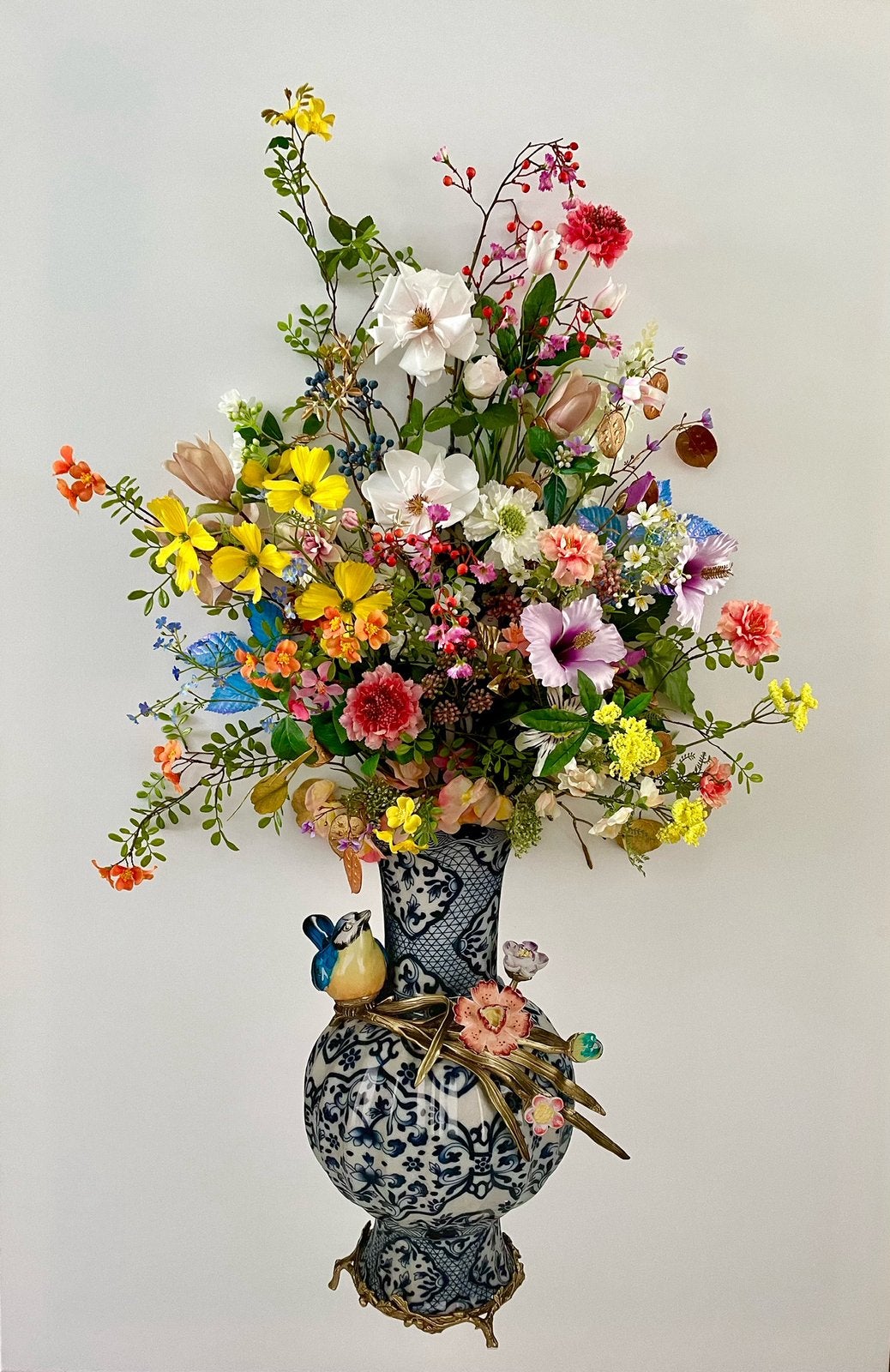 Bloemenschilderij: 3D doek met zijden bloemen, Ophalen of Verzenden, Bloemen