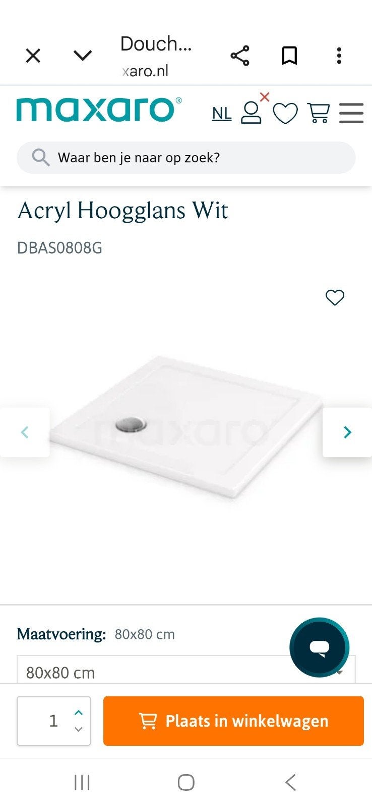 Nieuwe douchebak 80x80 met toebehoren, Ophalen, Nieuw, Douche