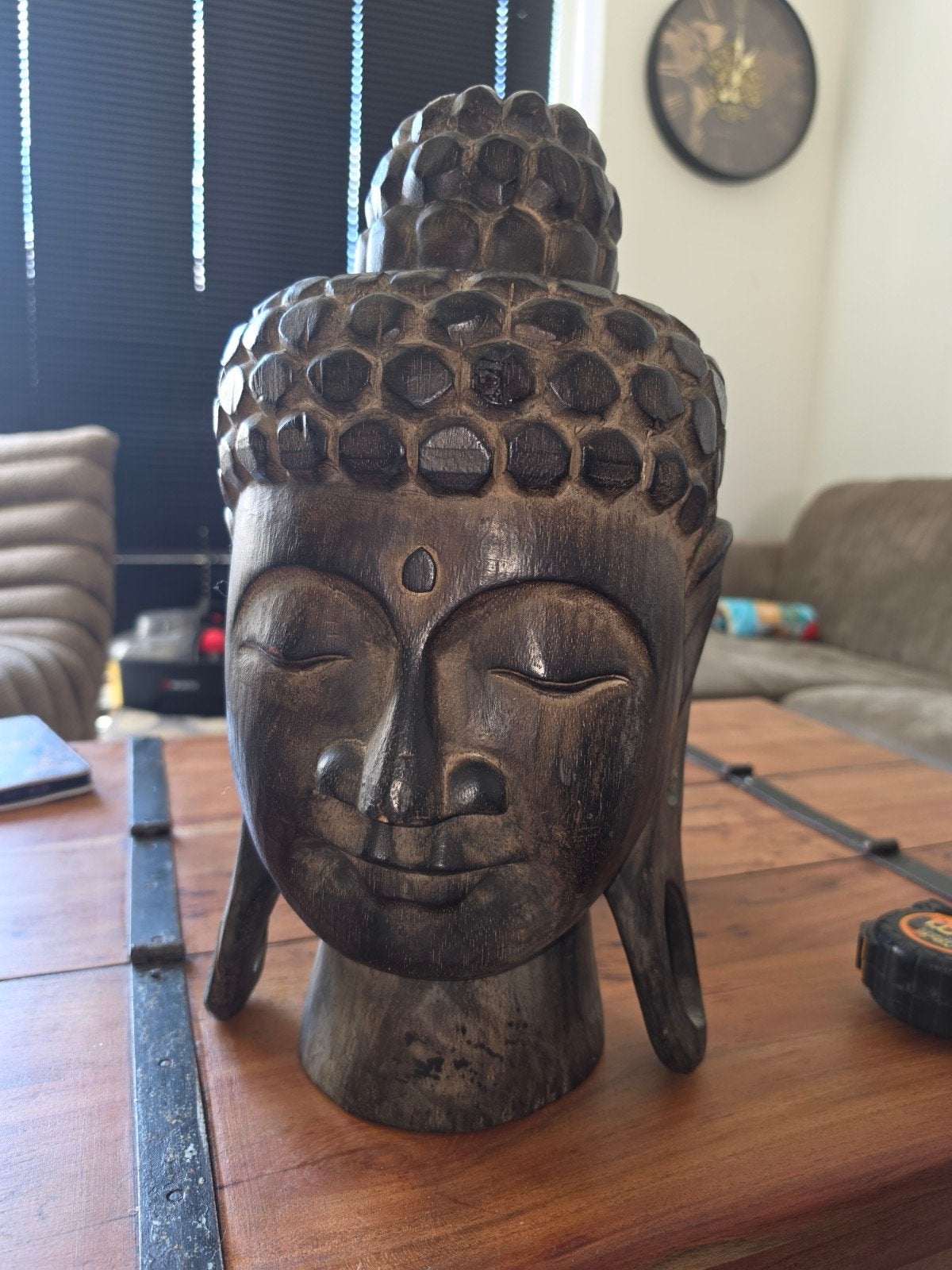 Buddha hoofd hout 40 cm, Ophalen of Verzenden, Zo goed als nieuw