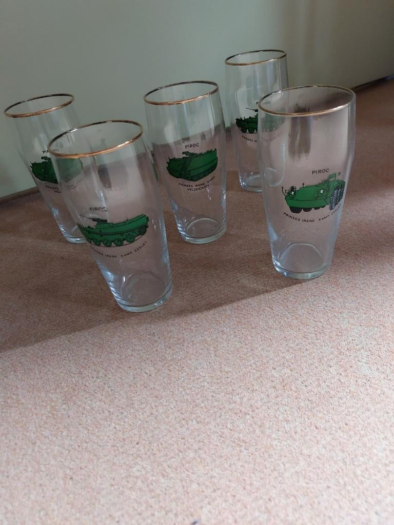 PIROC  Vijf longdrink of bierglazen. 70er jaren., Ophalen of Verzenden, Landmacht, Nederland, Kleding of Schoenen