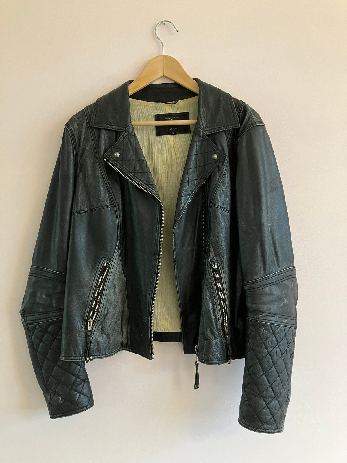 Zwart leren jack River Island mt 42, Ophalen of Verzenden, Zo goed als nieuw, Maat 42/44 (L), Zwart