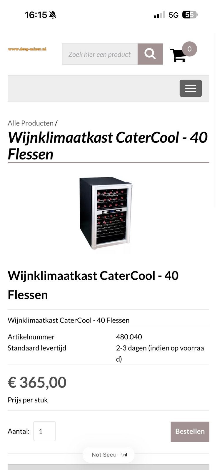 Wijnklimaatkast Catercool 40 flessen, Ophalen, Zo goed als nieuw, Minder dan 45 cm
