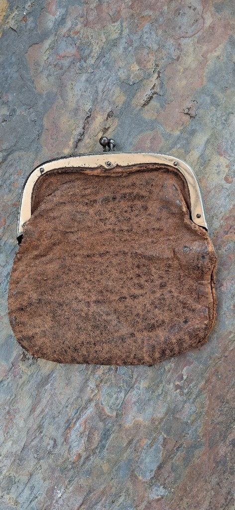 Authentieke Oude Beugelportemonnee, Ophalen of Verzenden, Gebruikt, Bruin, Handtas