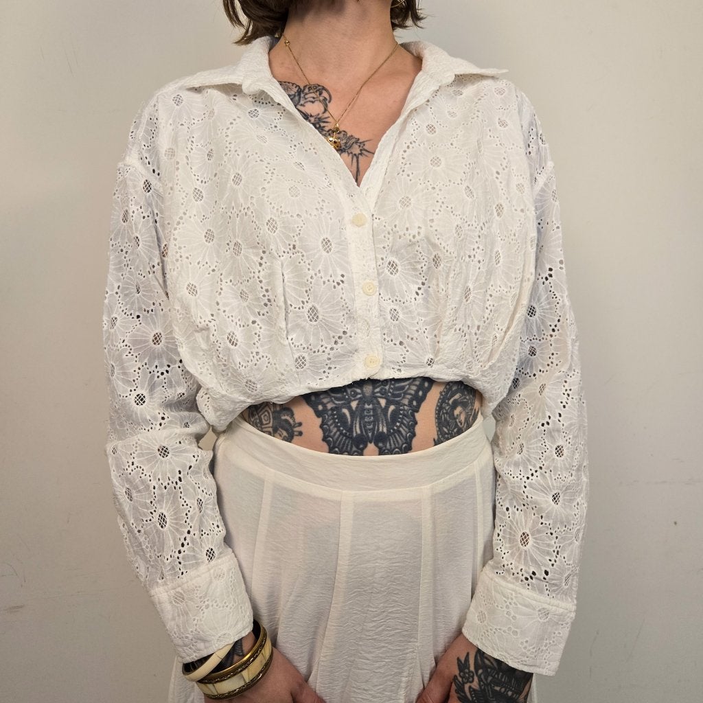 Zara Witte Korte Blouse Dames L, Maat 42/44 (L), Ophalen of Verzenden, Zo goed als nieuw, N.v.t