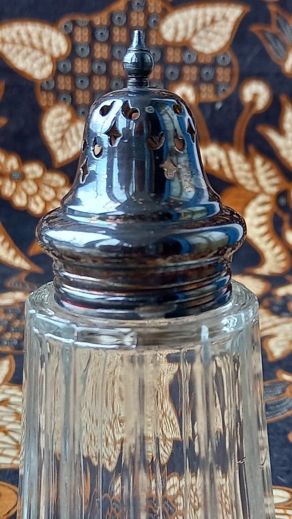 Mooie antieke strooier uit Engeland van glas en silverplate., Antiek en Kunst, Ophalen of Verzenden