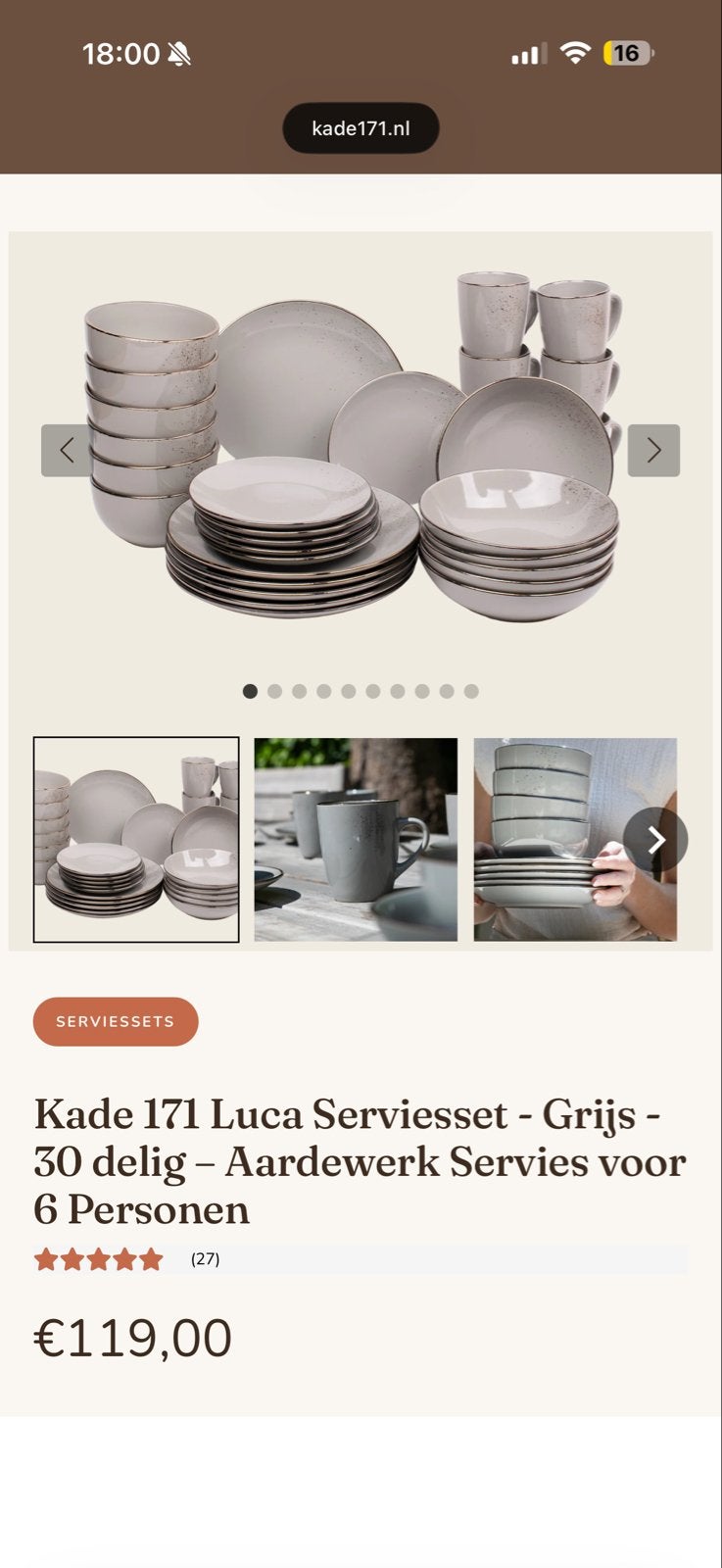 Nieuw Kade171 Luca Serviesset - Grijs - 30-delig - Aardewerk, Ophalen, Overige merken, Landelijk/Boerenbont, Nieuw
