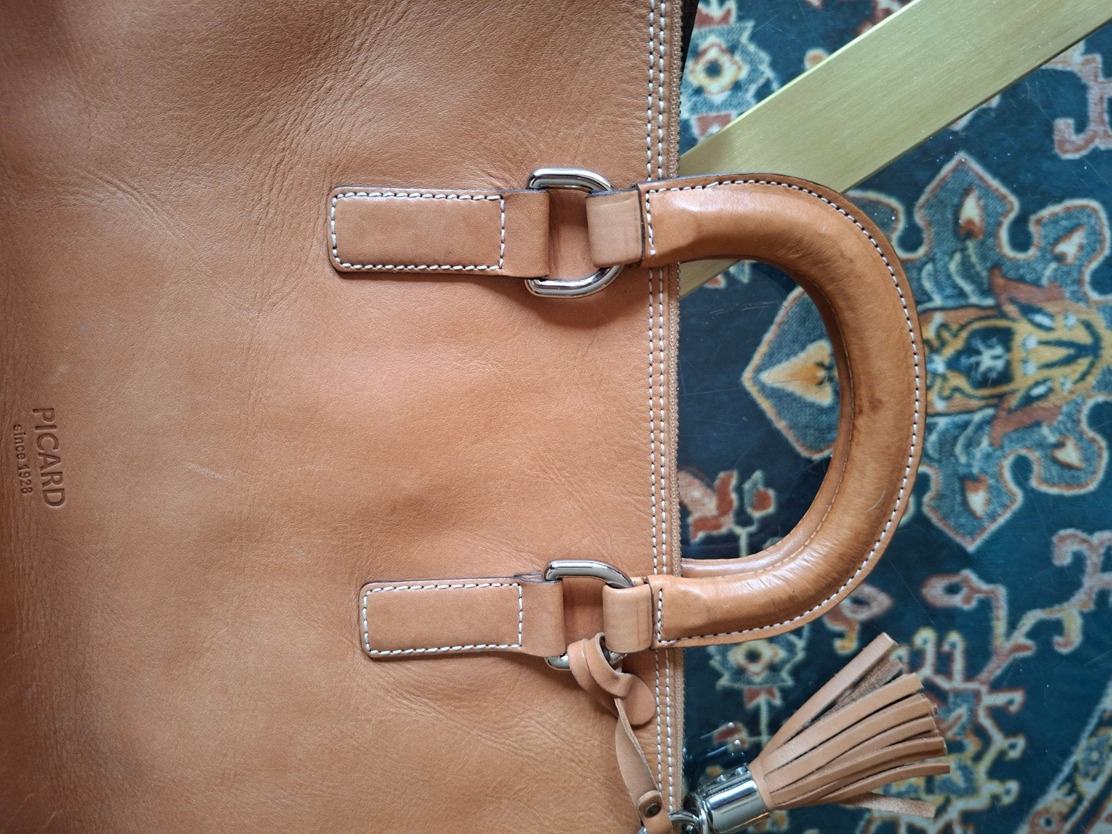 Picard Leren Handtas - Cognac Kleur, Sieraden, Tassen en Uiterlijk, Tassen | Damestassen, Handtas, Bruin, Ophalen of Verzenden