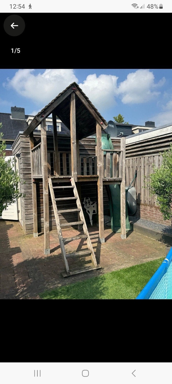 Houten speelhuisje met glijbaan - Uren speelplezier!, Kinderen en Baby's, Speelgoed | Buiten | Speelhuisjes, Ophalen