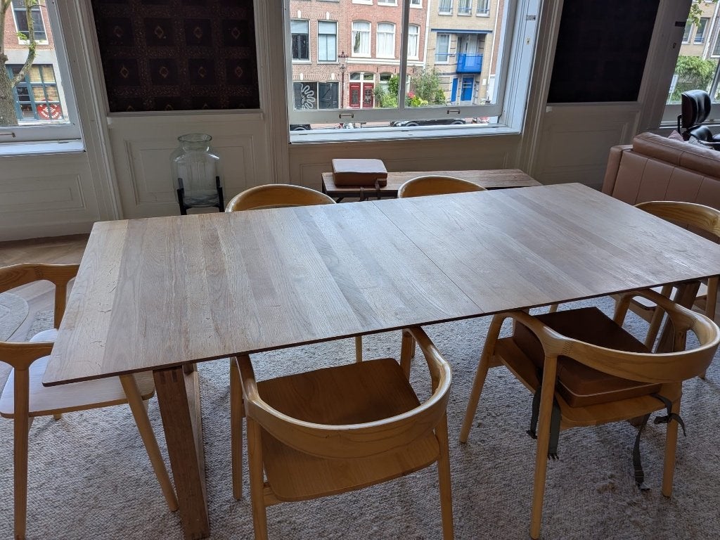 BOLIA eikenhouten eettafel + 6 stoelen – Massief hout, Ophalen, Gebruikt, 100 tot 150 cm, Eikenhout