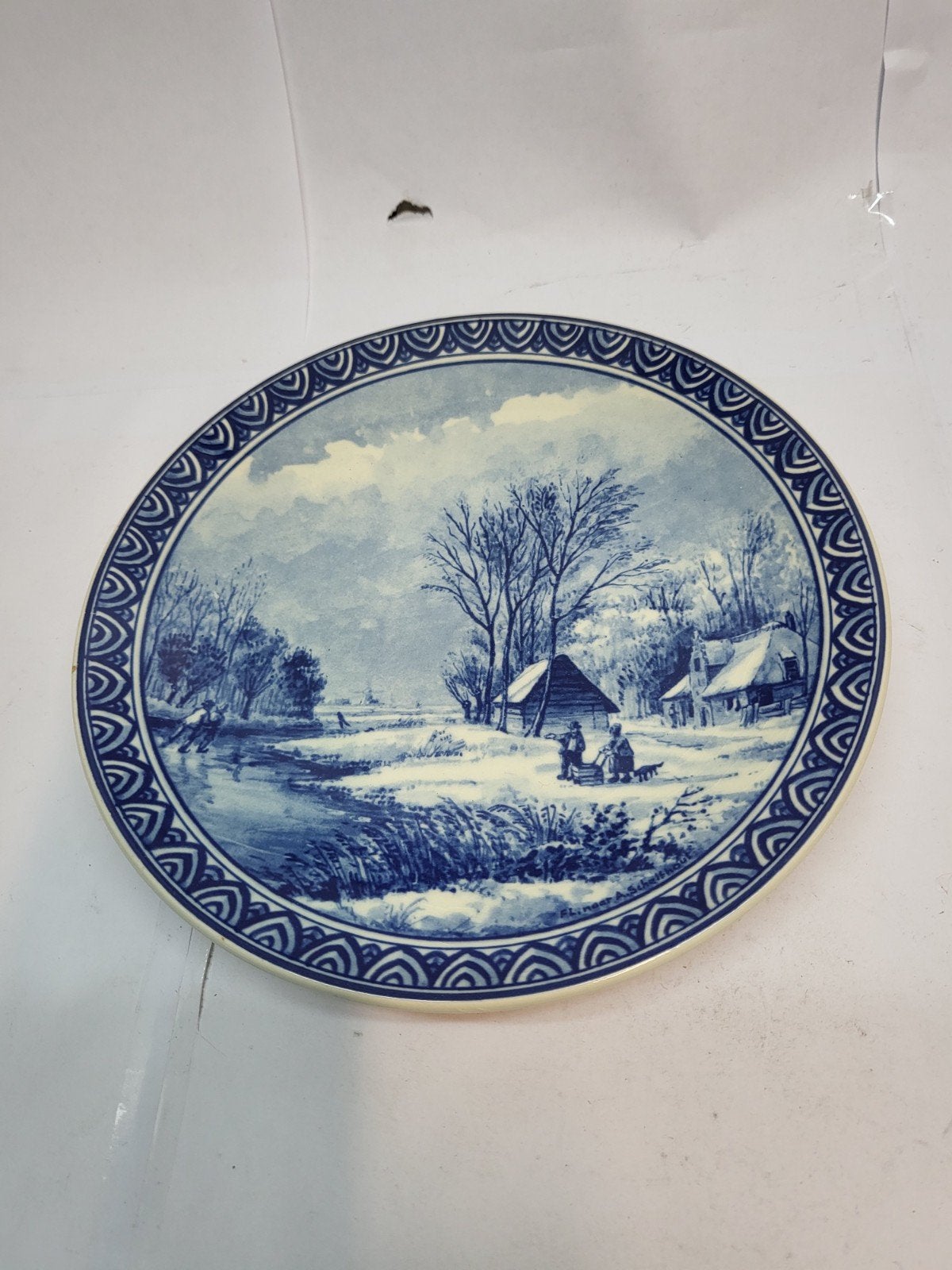 Origineel Delftsblauw Wandbord - Winterlandschap, Ophalen of Verzenden