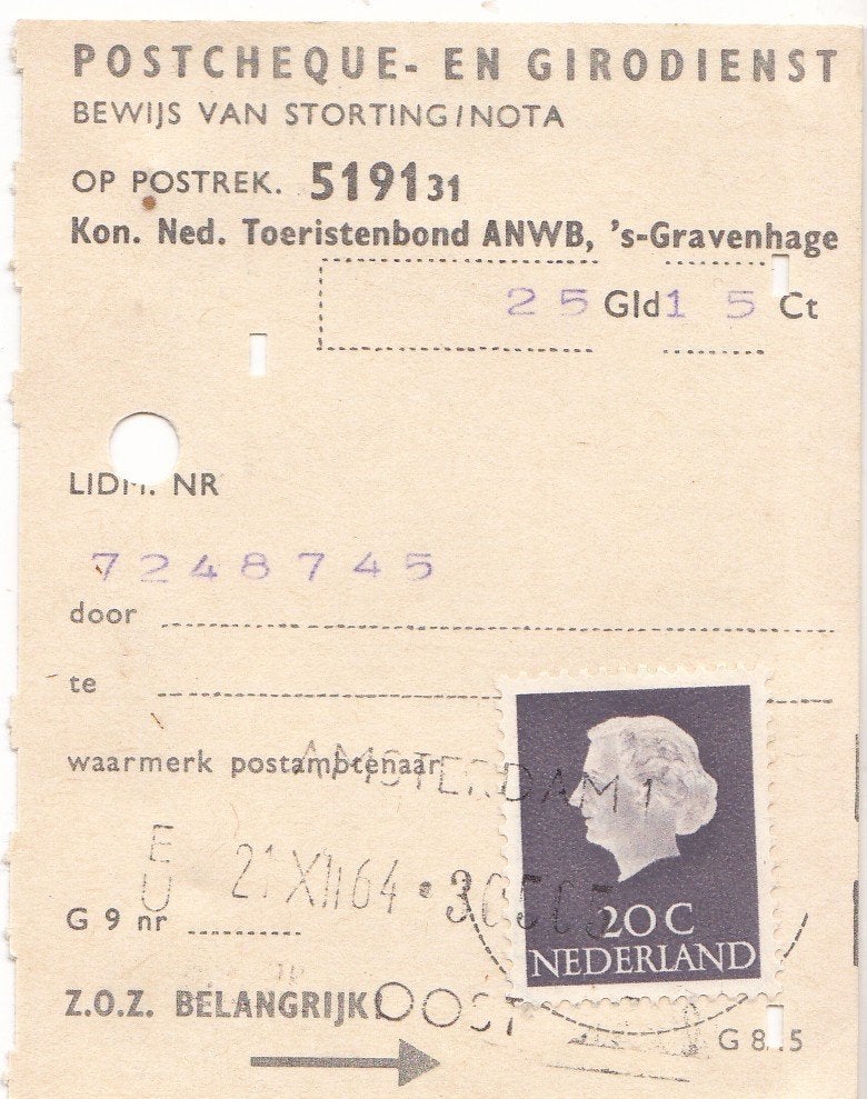 Postaal document – Bewijs van storting – kenmerk G8/15, Verzenden, Overige typen