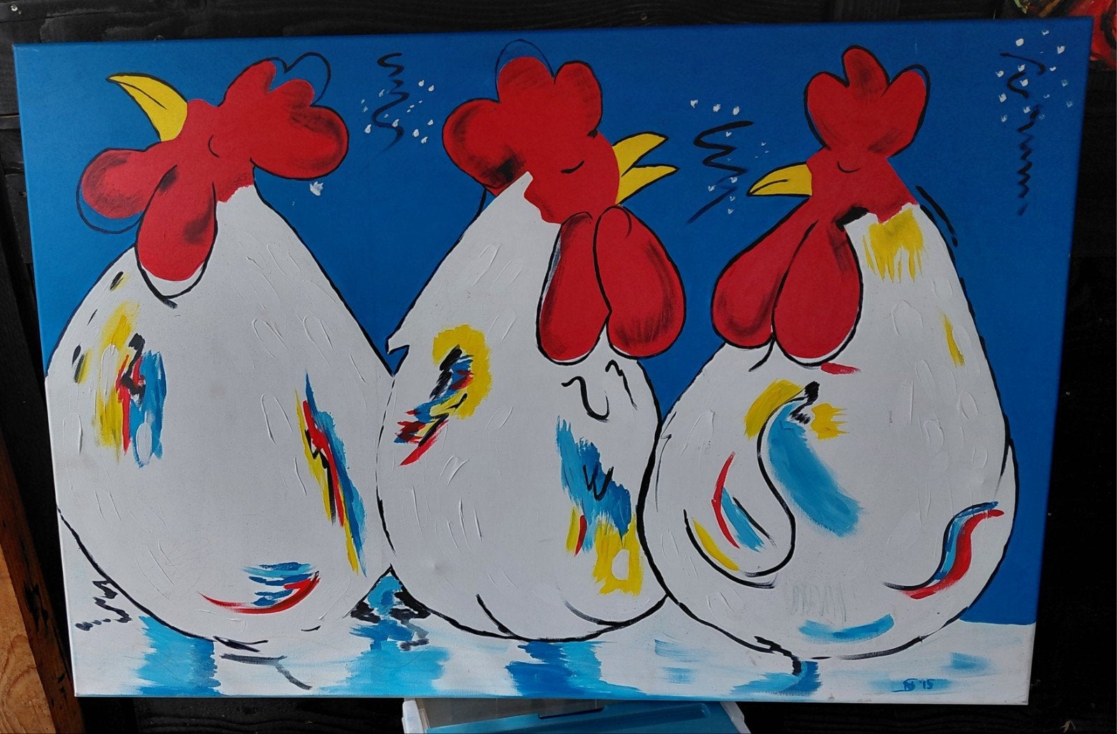 schilderij 3 kippen igst, Ophalen