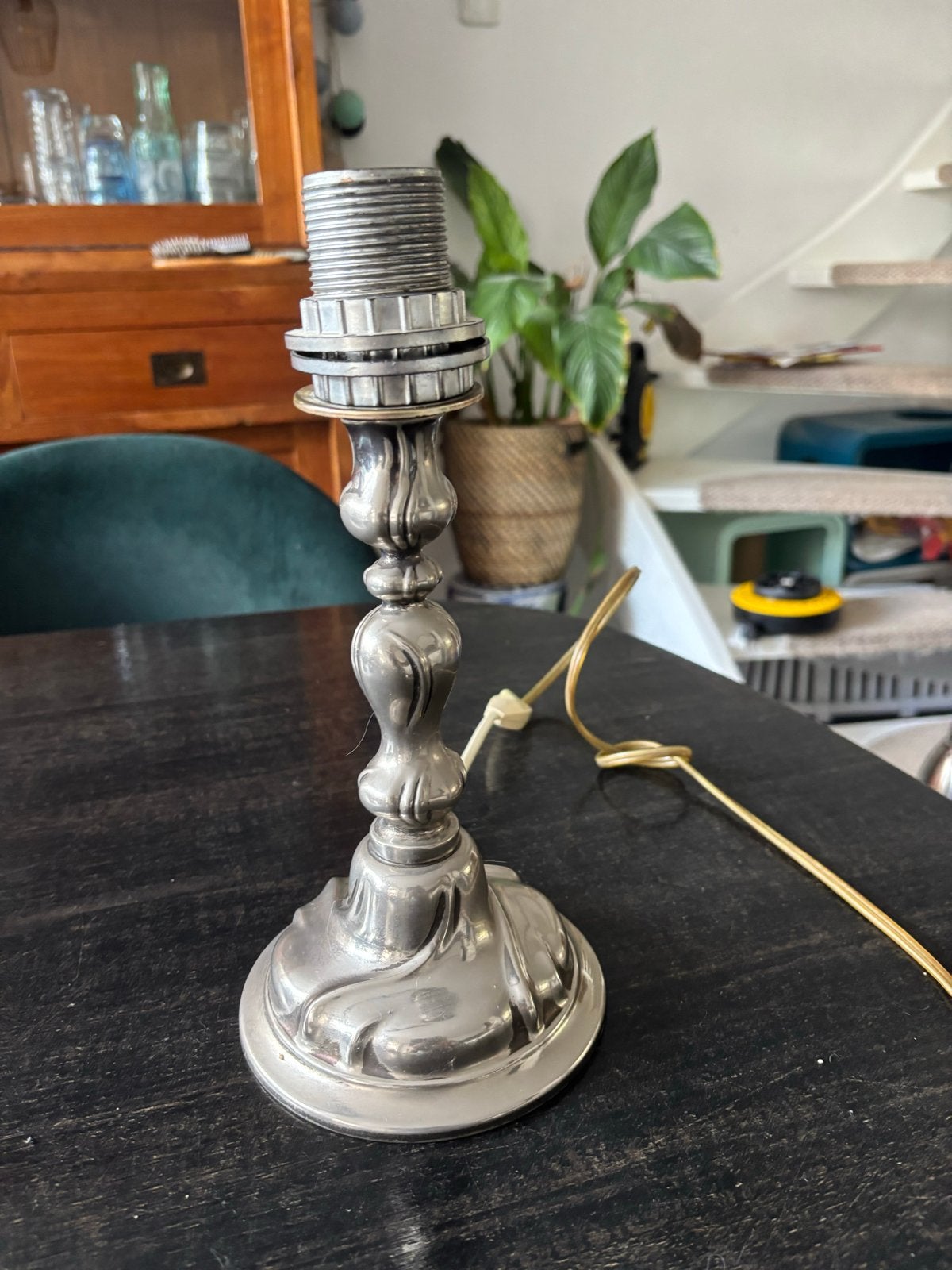 Antieke zilverkleurige lampenvoet, 28 cm hoog, Ophalen