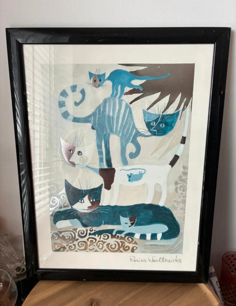 Rosina Wachtmeister kattenprint in lijst (beschadigd), Antiek en Kunst, Ophalen of Verzenden